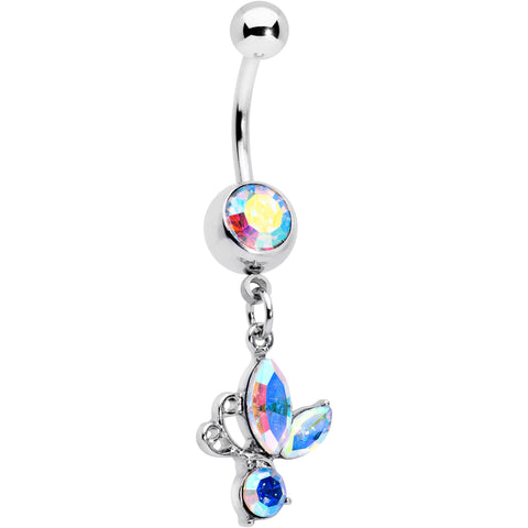 Aurora Gem Fleur de Lis Butterfly Dangle Belly Ring