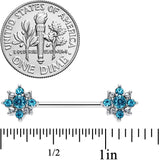 14G 9/16 Clear Blue Gem Opulent Flower Barbell Nipple Ring Set