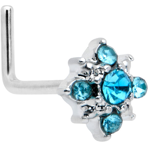 20G 7mm Blue Clear Gem Stylish Snowflake L Shape Nose Ring