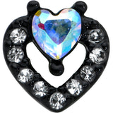 20G 1/4 Clear Aurora Gem Black Heart Valentines Nose Bone