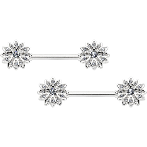 14G 9/16 Clear Gem Rococo Starry Flower Barbell Nipple Ring Set