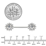 14G 9/16 Clear Gem Rococo Starry Flower Barbell Nipple Ring Set