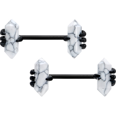 14G 9/16 White Howlite Black Claw Barbell Nipple Ring Set