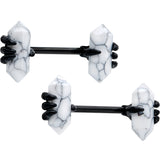 14G 9/16 White Howlite Black Claw Barbell Nipple Ring Set