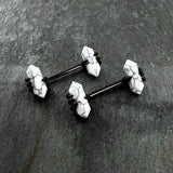 14G 9/16 White Howlite Black Claw Barbell Nipple Ring Set
