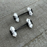14G 9/16 White Howlite Black Claw Barbell Nipple Ring Set