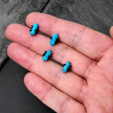 14G 9/16 Blue Turquoise Black Claw Barbell Nipple Ring Set
