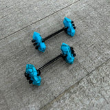 14G 9/16 Blue Turquoise Black Claw Barbell Nipple Ring Set