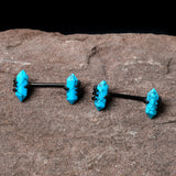 14G 9/16 Blue Turquoise Black Claw Barbell Nipple Ring Set