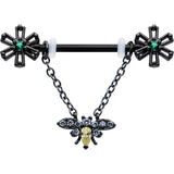 14G 9/16 Yellow Gem Black Butterfly Chain Dangle Nipple Ring Set