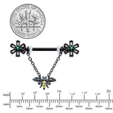 14G 9/16 Yellow Gem Black Butterfly Chain Dangle Nipple Ring Set
