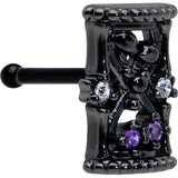20G 1/4 Purple Clear Gem Black Gothic Hourglass Nose Bone