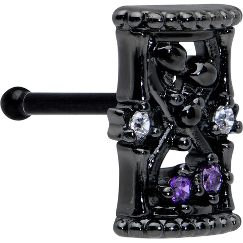 20G 1/4 Purple Clear Gem Black Gothic Hourglass Nose Bone