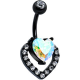 Clear Aurora Gem Black Rococo Hearts Belly Ring