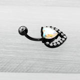 Clear Aurora Gem Black Rococo Hearts Belly Ring