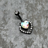 Clear Aurora Gem Black Rococo Hearts Belly Ring