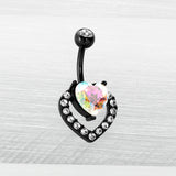 Clear Aurora Gem Black Rococo Hearts Belly Ring