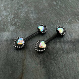 14 G 9/16 Aurora Gem Black Rococo Heart Barbell Nipple Ring Set
