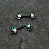 14 G 9/16 Aurora Gem Black Rococo Heart Barbell Nipple Ring Set