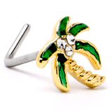 20G 1/4 Clear Gem Golden Palm Tree Style L Shape Nose Ring
