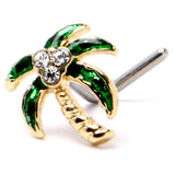 20G 1/4 Clear Gem Golden Palm Tree Style L Shape Nose Ring