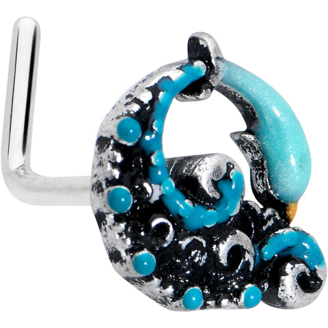20G 1/4 Leaping Blue Dolphin L Shape Nose Ring