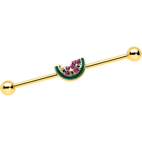 14G Gold Tone Watermelon Bite Industrial Barbell 38mm