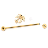 14G Clear Gem Gold Tone Palm Tree Style Industrial Barbell 38mm