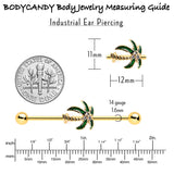 14G Clear Gem Gold Tone Palm Tree Style Industrial Barbell 38mm