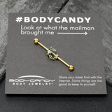 14G Clear Gem Gold Tone Palm Tree Style Industrial Barbell 38mm