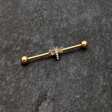 14G Clear Gem Gold Tone Flying Dragonfly Industrial Barbell 38mm