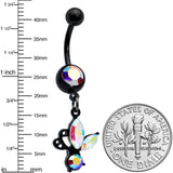 Aurora Gem Black Fleur de Lis Butterfly Dangle Belly Ring