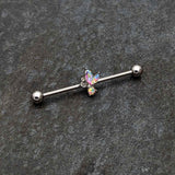 14G Aurora CZ Gem Fleur de Lis Industrial Barbell 38mm