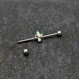 14G Aurora CZ Gem Fleur de Lis Industrial Barbell 38mm
