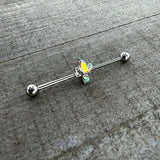 14G Aurora CZ Gem Fleur de Lis Industrial Barbell 38mm