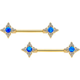 14G 9/16 Blue Synthetic Opal Gold Tone Rhombus Nipple Ring Set