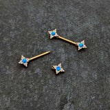 14G 9/16 Blue Synthetic Opal Gold Tone Rhombus Nipple Ring Set