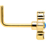 20G 1/4 Blue Synthetic Opal Gold Hue Rhombus L Shape Nose Ring