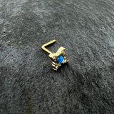 20G 1/4 Blue Synthetic Opal Gold Hue Rhombus L Shape Nose Ring