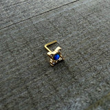 20G 1/4 Blue Synthetic Opal Gold Hue Rhombus L Shape Nose Ring