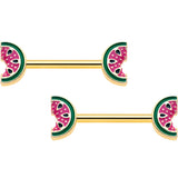 14G 9/16 Gold Tone Watermelon Bite Barbell Nipple Ring Set