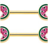 14G 9/16 Gold Tone Watermelon Bite Barbell Nipple Ring Set