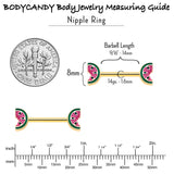 14G 9/16 Gold Tone Watermelon Bite Barbell Nipple Ring Set