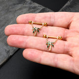 14G 9/16 Clear Gem Gold Hue Palm Tree Style Dangle Nipple Ring Set