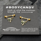 14G 9/16 Clear Gem Gold Hue Palm Tree Style Dangle Nipple Ring Set
