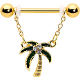 14G 9/16 Clear Gem Gold Hue Palm Tree Style Dangle Nipple Ring Set