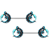 14G 9/16 Leaping Blue Dolphin Barbell Nipple Ring Set