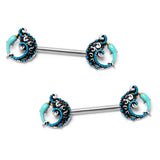14G 9/16 Leaping Blue Dolphin Barbell Nipple Ring Set