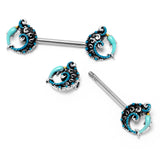 14G 9/16 Leaping Blue Dolphin Barbell Nipple Ring Set