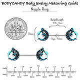 14G 9/16 Leaping Blue Dolphin Barbell Nipple Ring Set